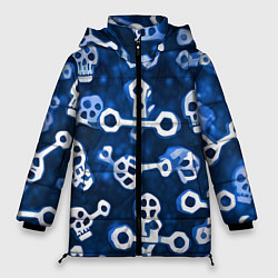 Куртка зимняя женская Белые черепки и кости на синем, цвет: 3D-светло-серый