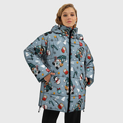 Куртка зимняя женская Новогодний паттерн с гномами, цвет: 3D-красный — фото 2