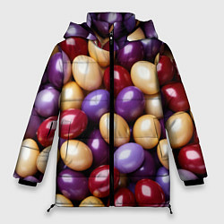 Куртка зимняя женская Красные и фиолетовые пасхальные яйца, цвет: 3D-светло-серый