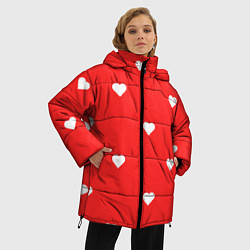 Куртка зимняя женская Белые сердца на красном фоне, цвет: 3D-красный — фото 2