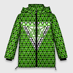Куртка зимняя женская Зелёные и чёрные треугольники, цвет: 3D-красный