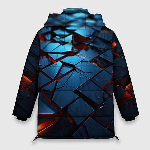 Женская зимняя куртка Синие битые плитки / 3D-Красный – фото 2