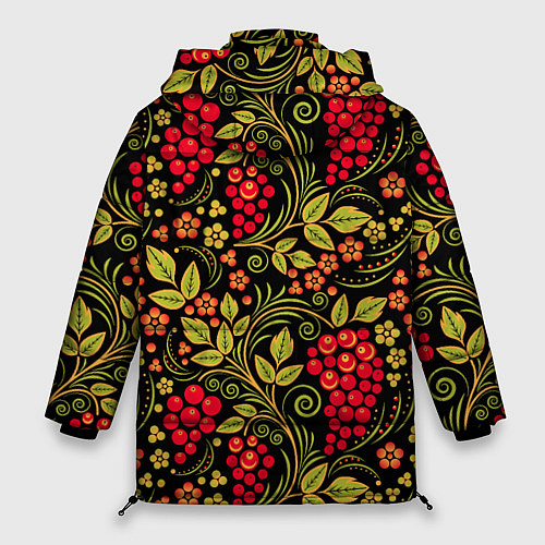 Женская зимняя куртка Хохломская роспись красные ягоды / 3D-Черный – фото 2