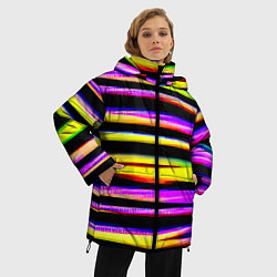 Куртка зимняя женская Цветные неоновые полосы, цвет: 3D-светло-серый — фото 2