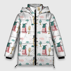 Куртка зимняя женская Узор из волшебных магических домиков, цвет: 3D-светло-серый
