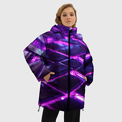Куртка зимняя женская Фиолетовая неоновая плитка, цвет: 3D-черный — фото 2