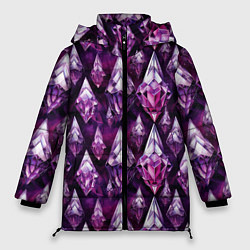 Женская зимняя куртка Фиолетовые кристаллы - акварельный паттерн