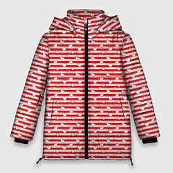 Куртка зимняя женская Маленькие сердечки красный полосатый, цвет: 3D-красный