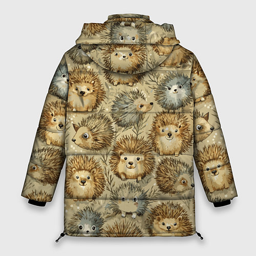 Женская зимняя куртка Паттерн лесной ежик / 3D-Черный – фото 2