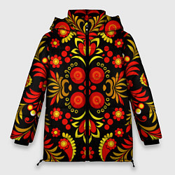 Куртка зимняя женская Хохломской народный орнамент - Россия, цвет: 3D-черный
