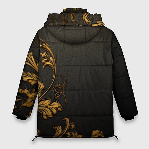 Женская зимняя куртка Объемные золотые узоры на черной ткани лепнина / 3D-Светло-серый – фото 2