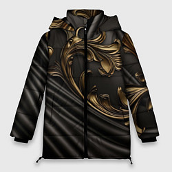 Куртка зимняя женская Объемные золотые узоры на черной ткани лепнина, цвет: 3D-черный