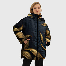 Куртка зимняя женская Лепнина объемные золотые узоры на темном синем фон, цвет: 3D-черный — фото 2