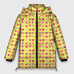 Куртка зимняя женская Сердечки на желтом - паттерн, цвет: 3D-черный