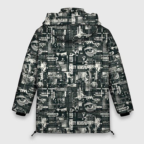 Женская зимняя куртка Абстрактная газетная тематика / 3D-Черный – фото 2