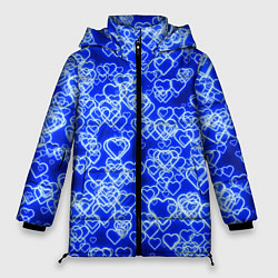 Куртка зимняя женская Неоновые сердечки синие, цвет: 3D-светло-серый