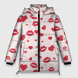 Куртка зимняя женская Поцелуйчики паттерн, цвет: 3D-красный