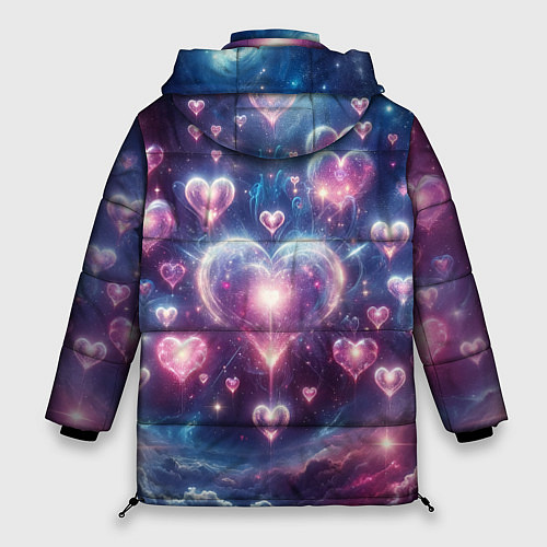 Женская зимняя куртка Космические сердца - звезды / 3D-Черный – фото 2