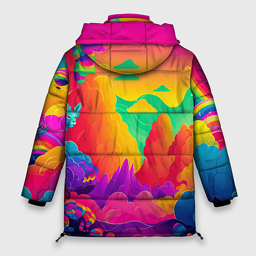 Женская зимняя куртка Яркие краски перетекают в радугу / 3D-Черный – фото 2