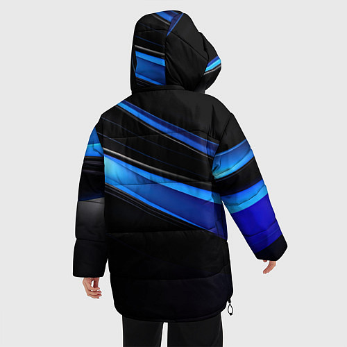 Женская зимняя куртка Геометрическая абстракция черных и синих волн / 3D-Светло-серый – фото 4