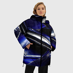 Куртка зимняя женская Синие и серебреные абстрактные полосы, цвет: 3D-светло-серый — фото 2