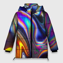 Куртка зимняя женская Жидкая голографическая бензиновая абстракция, цвет: 3D-черный