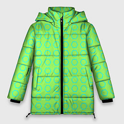 Женская зимняя куртка Неоновый салатовый с шестигранниками циан