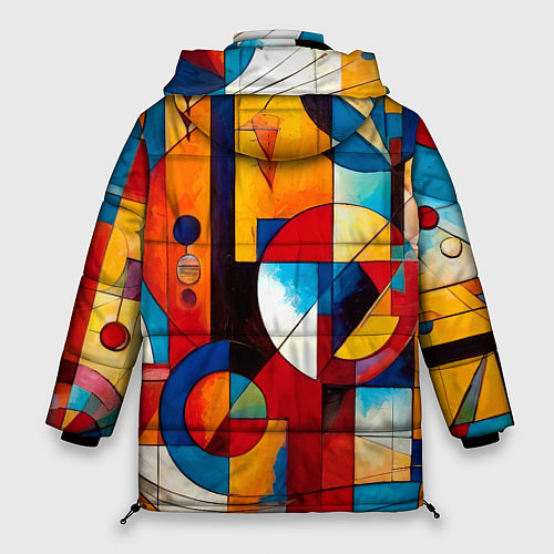 Женская зимняя куртка Абстракция из ярких цветов и геометрических фигур / 3D-Черный – фото 2