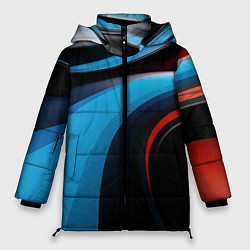 Куртка зимняя женская Черные и синии волны спортивный стиль, цвет: 3D-красный