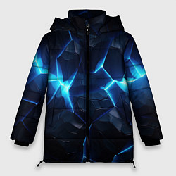 Куртка зимняя женская Синий неоновый разлом черной абстракции, цвет: 3D-светло-серый