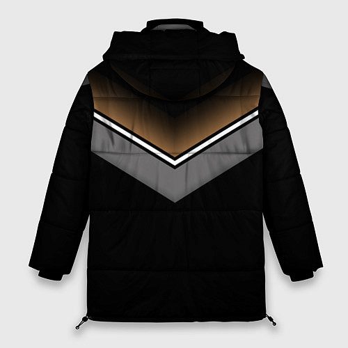 Женская зимняя куртка Абстракция графика серая и коричневая полоски на ч / 3D-Черный – фото 2
