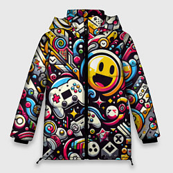 Куртка зимняя женская Паттерн с играми, цвет: 3D-черный