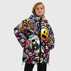 Куртка зимняя женская Паттерн с играми, цвет: 3D-черный — фото 2