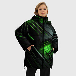 Куртка зимняя женская Металл и зеленый яркий неоновый свет, цвет: 3D-светло-серый — фото 2