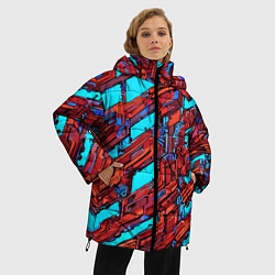 Куртка зимняя женская Красные фрагменты на голубом фоне, цвет: 3D-светло-серый — фото 2