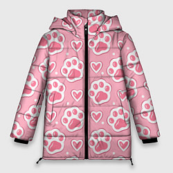 Куртка зимняя женская Кошачьи лапки и сердечки, цвет: 3D-черный
