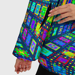 Куртка зимняя женская Абстрактный узор коридор из разноцветных квадратов, цвет: 3D-красный — фото 2