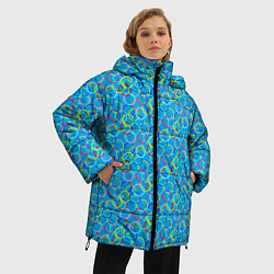 Куртка зимняя женская Паттерн разноцветные контурные круги на голубом фо, цвет: 3D-светло-серый — фото 2