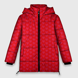 Женская зимняя куртка Красные сердечки на красном фоне