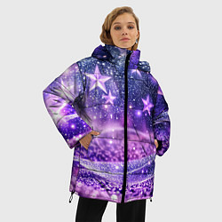 Куртка зимняя женская Абстрактные звезды в фиолетовых искрах, цвет: 3D-красный — фото 2