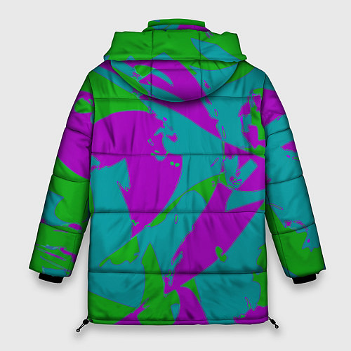 Женская зимняя куртка Бирюзово-зелёная абстракция / 3D-Черный – фото 2