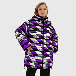 Куртка зимняя женская Фиолетовые треугольники и квадраты на белом фоне, цвет: 3D-светло-серый — фото 2
