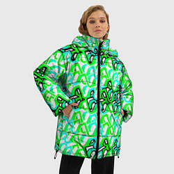 Куртка зимняя женская Зелёный узор и бело-чёрная обводка, цвет: 3D-светло-серый — фото 2