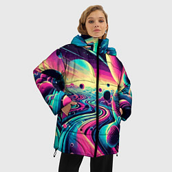 Куртка зимняя женская Неоновый космос - нейросеть, цвет: 3D-красный — фото 2