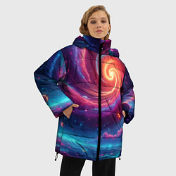 Куртка зимняя женская Яркая неоновая галактика - нейросеть, цвет: 3D-черный — фото 2