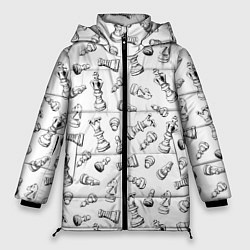 Куртка зимняя женская Много шахматных фигур на белом паттерны, цвет: 3D-красный