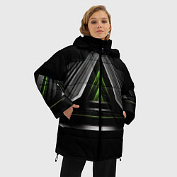 Куртка зимняя женская Black green abstract nvidia style, цвет: 3D-красный — фото 2