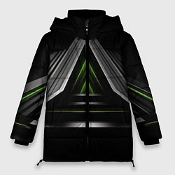 Куртка зимняя женская Black green abstract nvidia style, цвет: 3D-красный