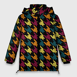 Куртка зимняя женская Цветной узор гусиные лапки, цвет: 3D-черный