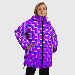 Куртка зимняя женская Фиолетовые квадраты на белом фоне, цвет: 3D-светло-серый — фото 2